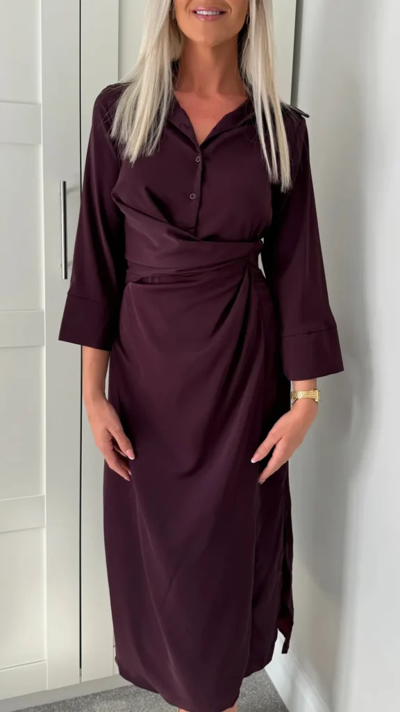 AX PARIS Going Out Dresses | Occasion Dresses^Harlyn Burgundy 3/4 Sleeve Gathered Waist Shirt Midi Dress