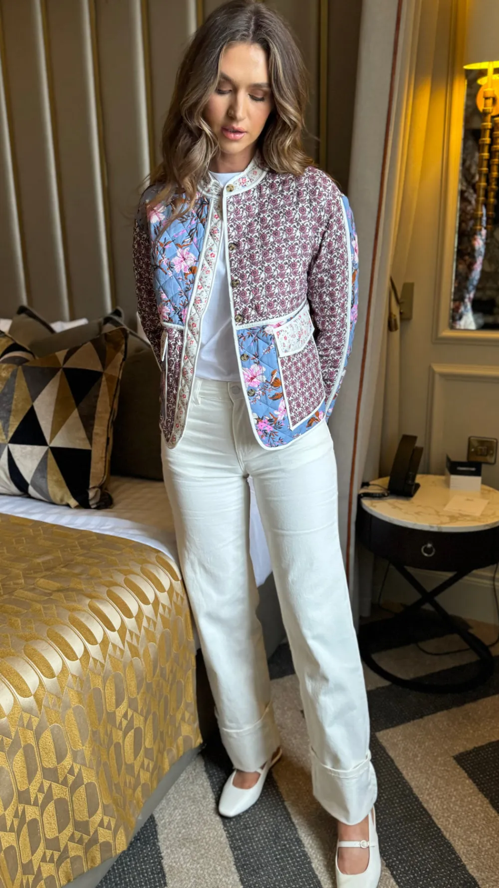 harriet_pink_floral_patch_2.webp BESTSELLER Coats & Jackets^Harriet Pink Floral Patchwork Quilted Jacket
