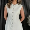 TIMELY Going Out Dresses | Occasion Dresses^Harrison Cream Diamante Button Detail Mini Dress