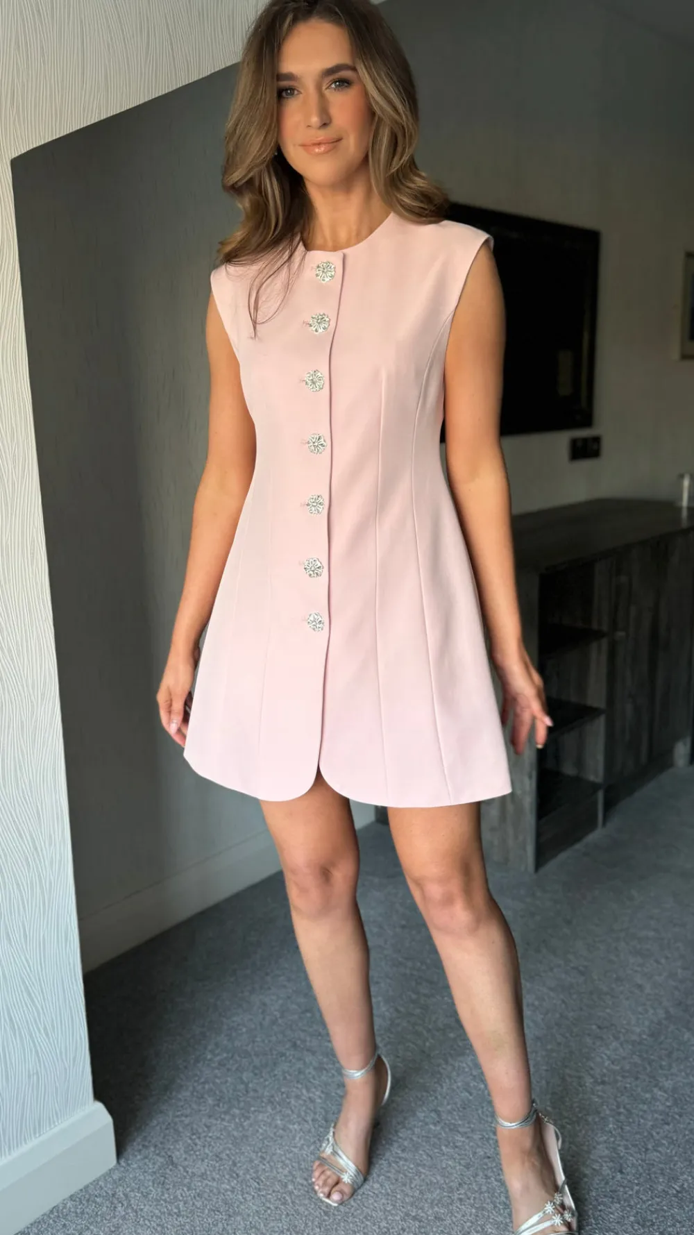 harrison_pink_diamante_bu_5.webp TIMELY Going Out Dresses | Occasion Dresses^Harrison Pink Diamante Button Detail Mini Dress
