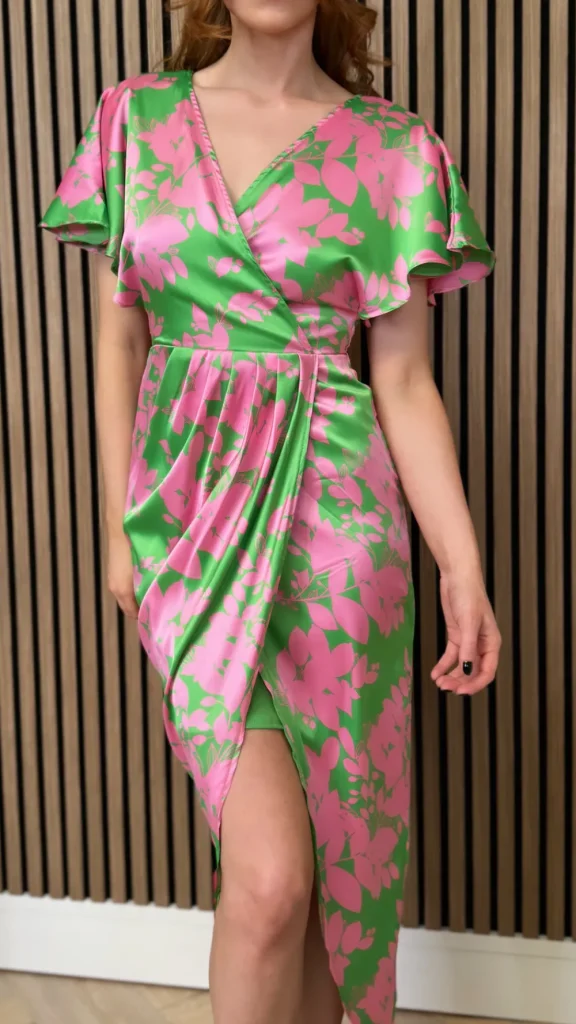 GIRL IN MIND Going Out Dresses | Occasion Dresses^Havana Pink & Green Wrap Over Maxi Dress