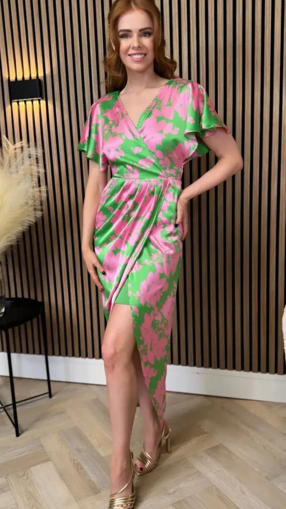 GIRL IN MIND Going Out Dresses | Occasion Dresses^Havana Pink & Green Wrap Over Maxi Dress