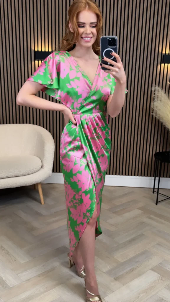 GIRL IN MIND Going Out Dresses | Occasion Dresses^Havana Pink & Green Wrap Over Maxi Dress