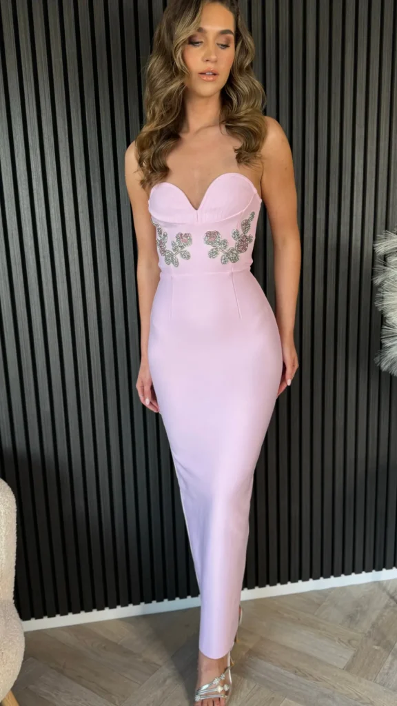 NEW Fitted Dresses | Going Out Dresses^Havannah Baby Pink Bandeau Sweetheart Embellished Bandage Dress