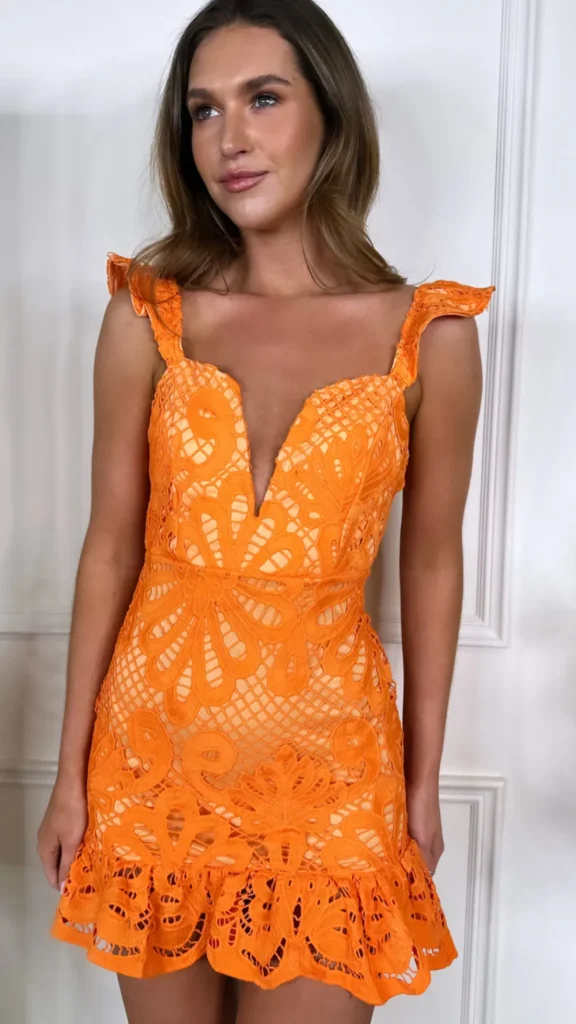 LILY ROSE BY FJ Going Out Dresses | Occasion Dresses^Haven Orange Sweetheart Frill Strap Crochet Mini Dress