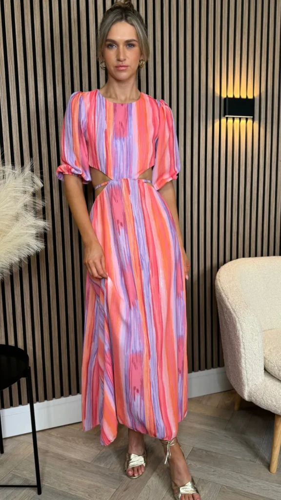 LILY ROSE BY FJ Going Out Dresses | Occasion Dresses^Henrietta Orange & Purple Printed Cut Out Detail Midi Dress