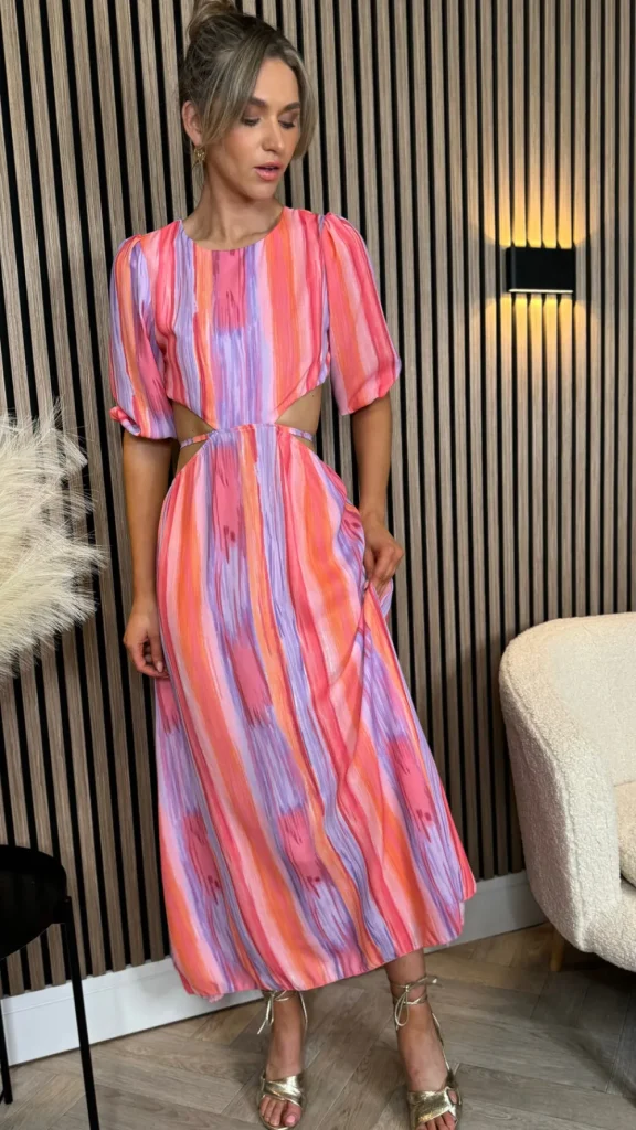 LILY ROSE BY FJ Going Out Dresses | Occasion Dresses^Henrietta Orange & Purple Printed Cut Out Detail Midi Dress