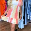 CC Day Dresses | Going Out Dresses^Hiah Orange & Yellow Puff Sleeve Mini Dress