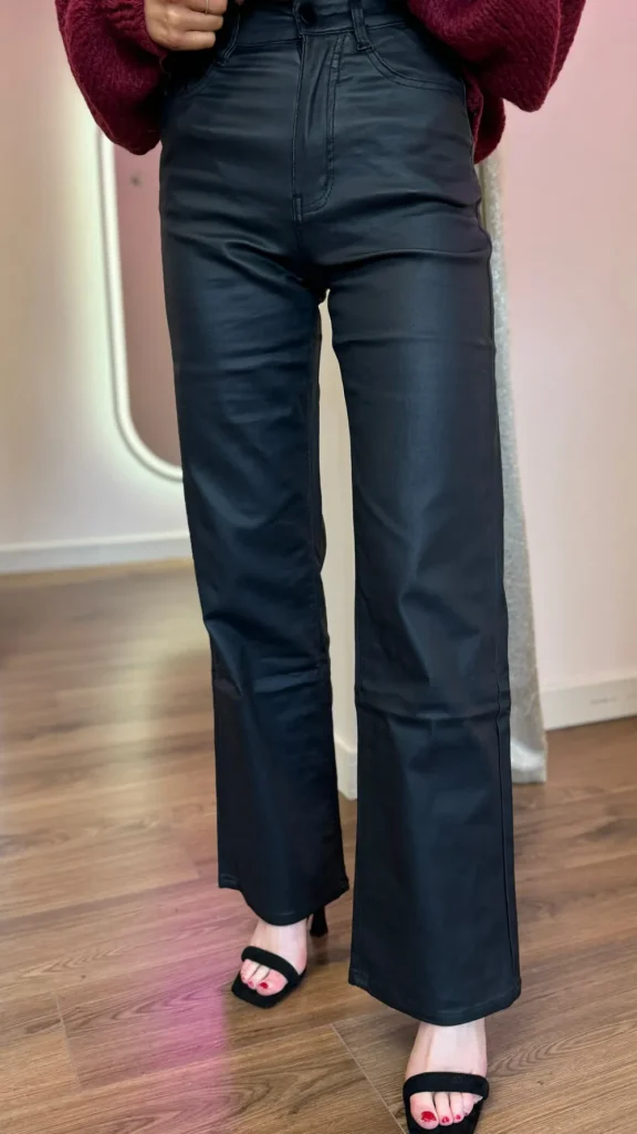 REDIAL Trousers^Huxley Black Coated Straight Leg Trousers