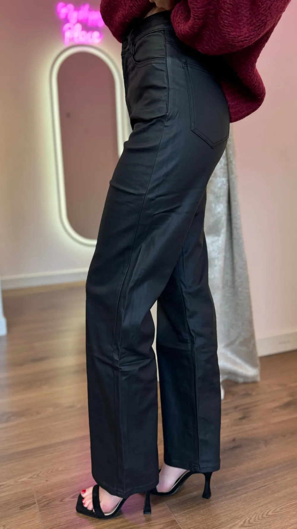 huxley_black_coated_strai_2.webp REDIAL Trousers^Huxley Black Coated Straight Leg Trousers