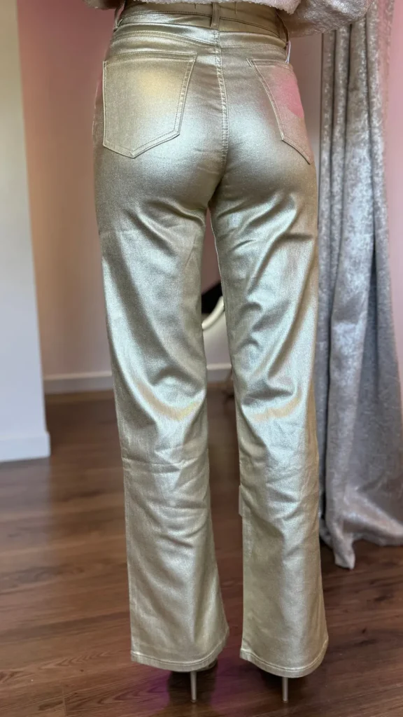 REDIAL Trousers^Huxley Gold Coated Straight Leg Trousers