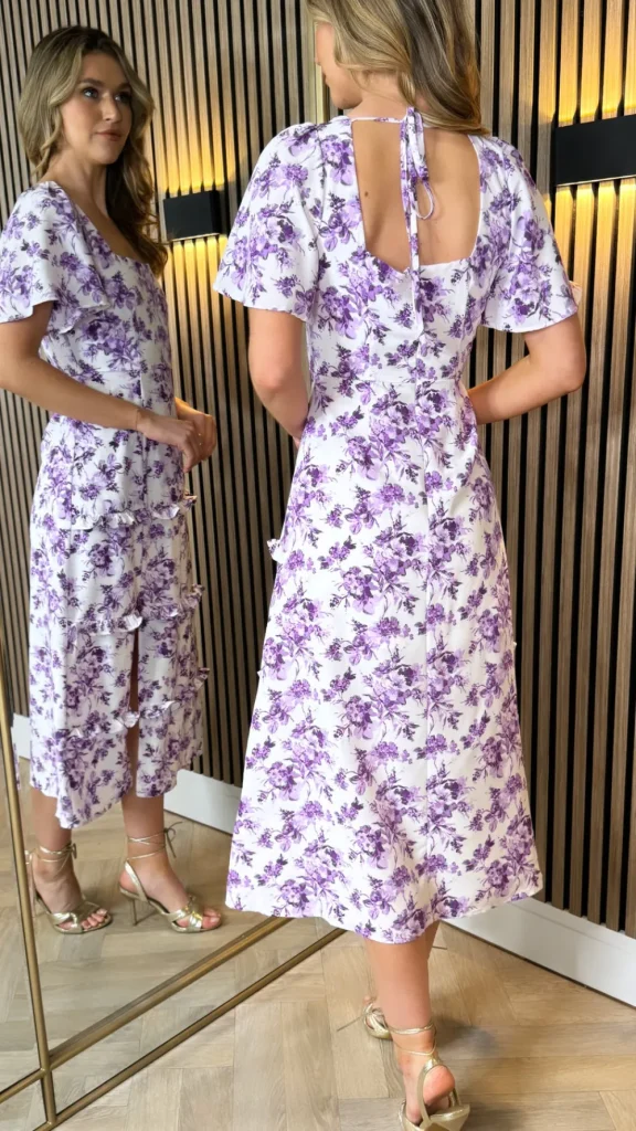 GIRL IN MIND Going Out Dresses | Occasion Dresses^Indigo Purple Printed Frill Midi Dress