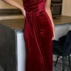 LORIANE Going Out Dresses | Occasion Dresses^Isabella Dark Red One Shoulder Velvet Finish Midi Dress