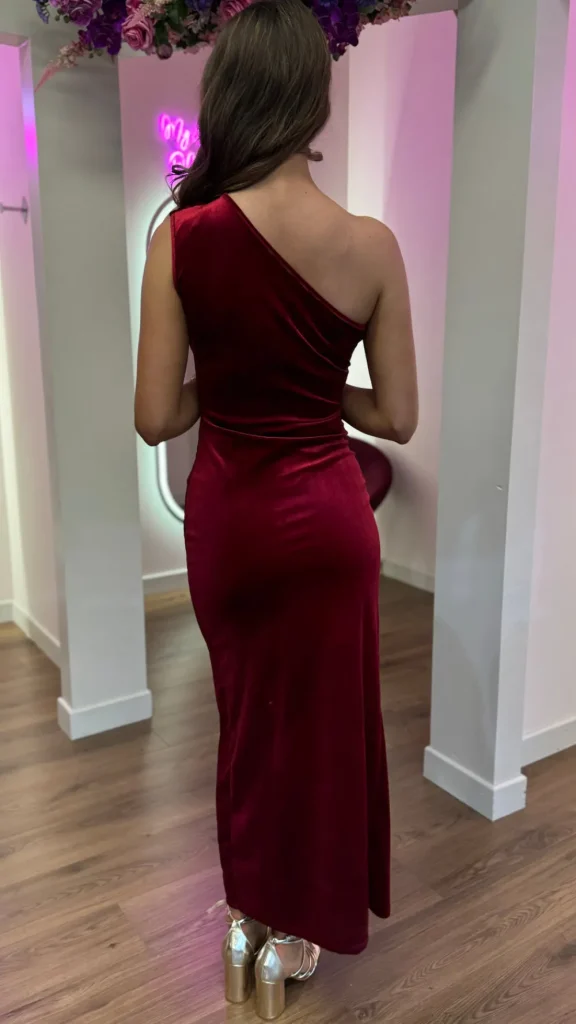 LORIANE Going Out Dresses | Occasion Dresses^Isabella Dark Red One Shoulder Velvet Finish Midi Dress