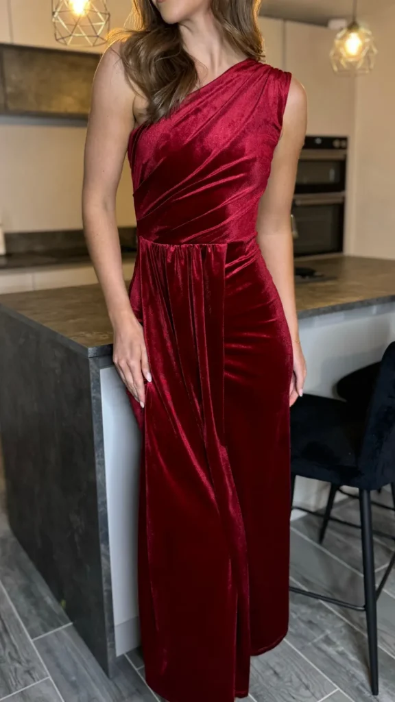 LORIANE Going Out Dresses | Occasion Dresses^Isabella Dark Red One Shoulder Velvet Finish Midi Dress