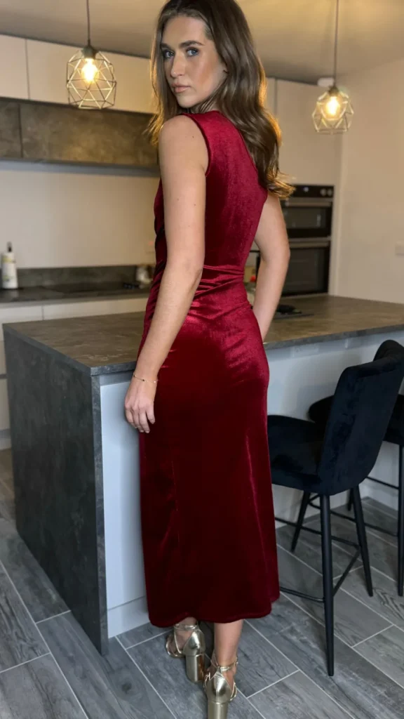 LORIANE Going Out Dresses | Occasion Dresses^Isabella Dark Red One Shoulder Velvet Finish Midi Dress