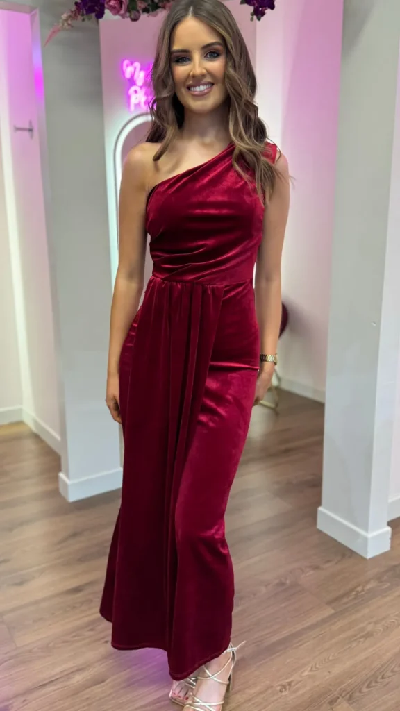 LORIANE Going Out Dresses | Occasion Dresses^Isabella Dark Red One Shoulder Velvet Finish Midi Dress
