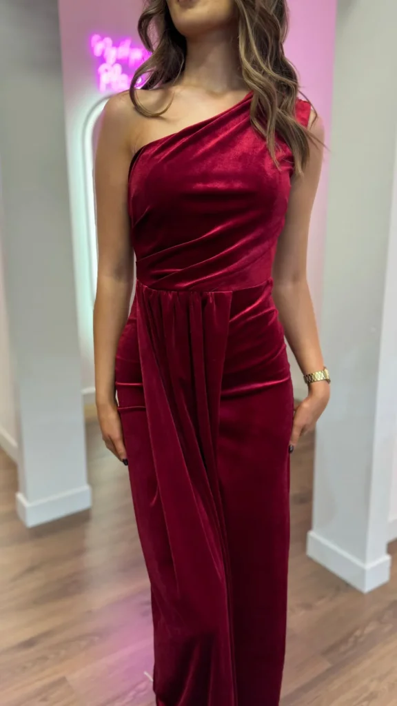 LORIANE Going Out Dresses | Occasion Dresses^Isabella Dark Red One Shoulder Velvet Finish Midi Dress