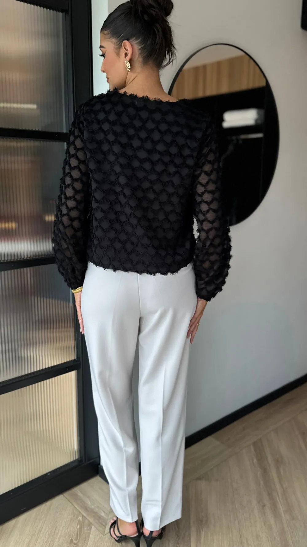 isabelle_black_textured_f_4.webp LUCCE Tops^Isabelle Black Textured Feather Detail Top
