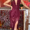 SARL KAIA Going Out Dresses | Occasion Dresses^Isadora Wine Sequin Draped Midi Dress