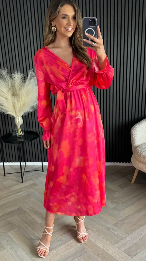 LORIANE Going Out Dresses | Occasion Dresses^Isla Fuchsia Printed V Neckline Midi Dress