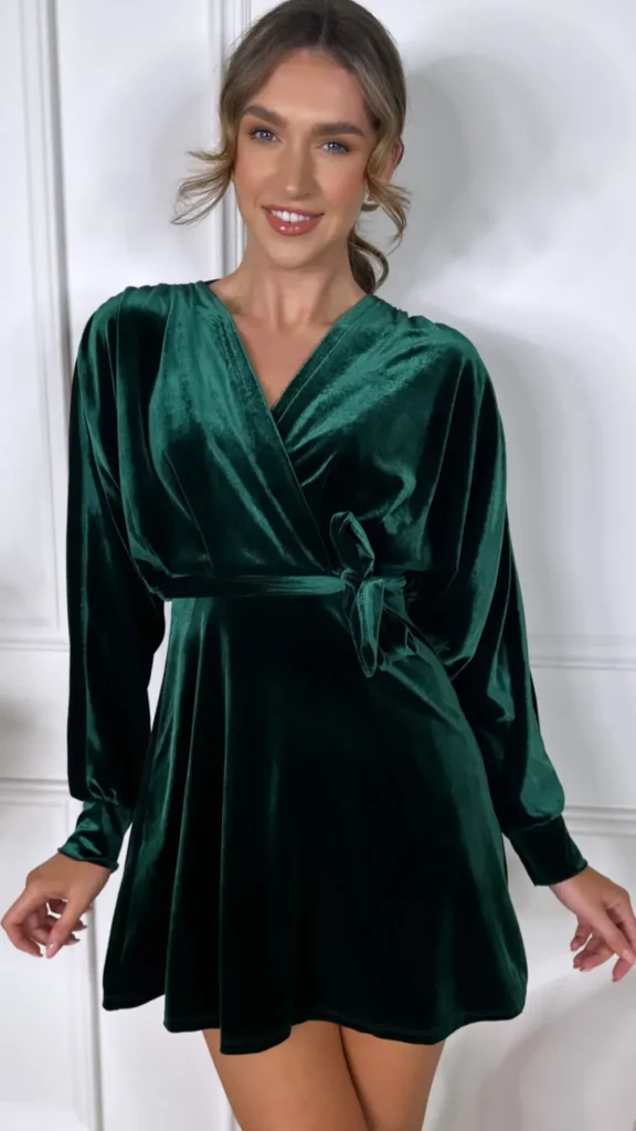 COPPEROSE Going Out Dresses | Mini Dresses^Izzie Green Velvet Wrap Look Mini Dress