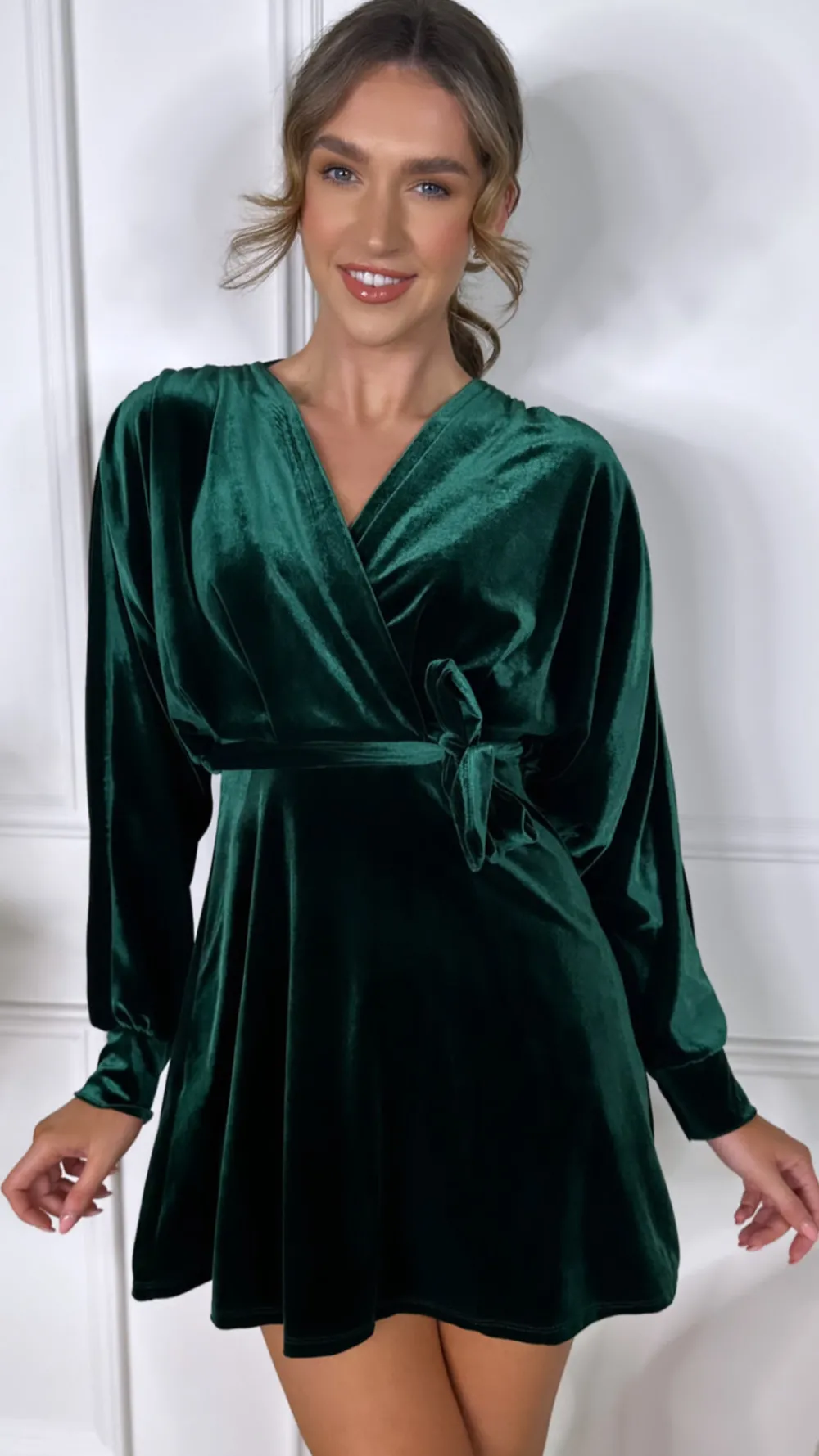 izzie_green_velvet_wrap_l_0.webp COPPEROSE Going Out Dresses | Mini Dresses^Izzie Green Velvet Wrap Look Mini Dress
