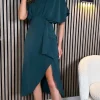 AX PARIS Occasion Dresses | Midi Dresses^Jaelynn Teal Batwing Gathered Top Midi Dress