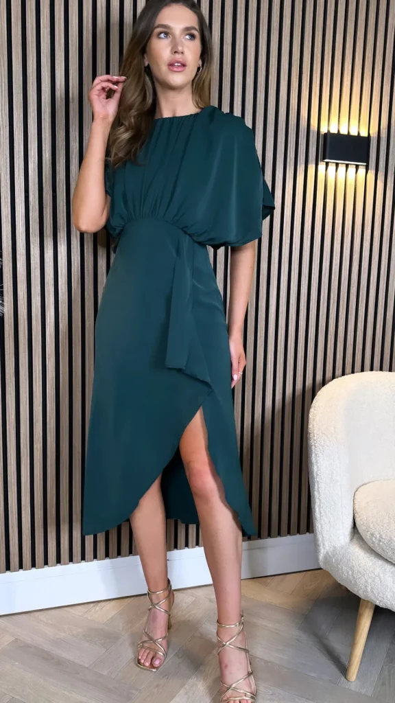 AX PARIS Occasion Dresses | Midi Dresses^Jaelynn Teal Batwing Gathered Top Midi Dress