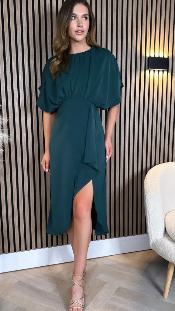AX PARIS Occasion Dresses | Midi Dresses^Jaelynn Teal Batwing Gathered Top Midi Dress