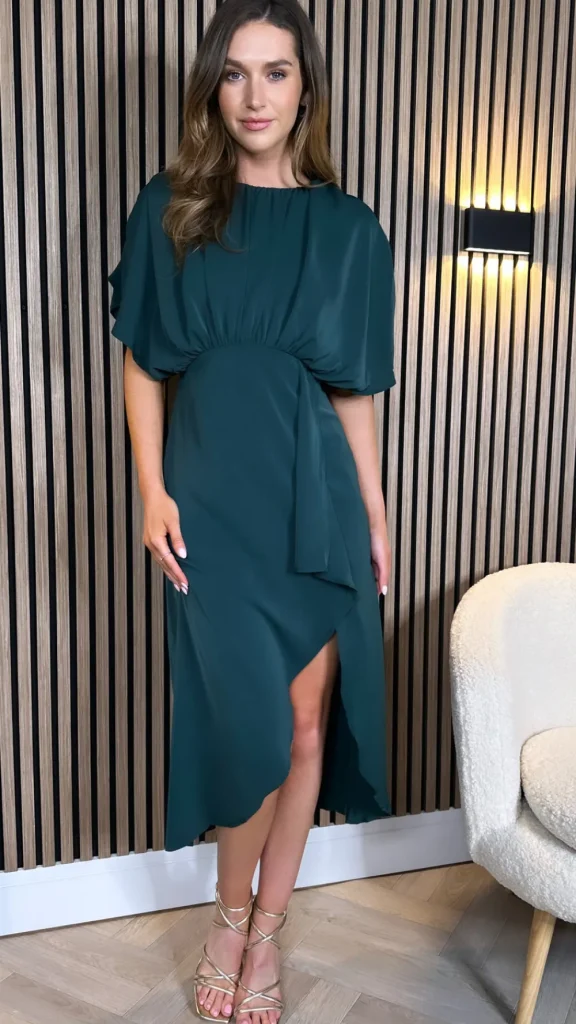 AX PARIS Occasion Dresses | Midi Dresses^Jaelynn Teal Batwing Gathered Top Midi Dress