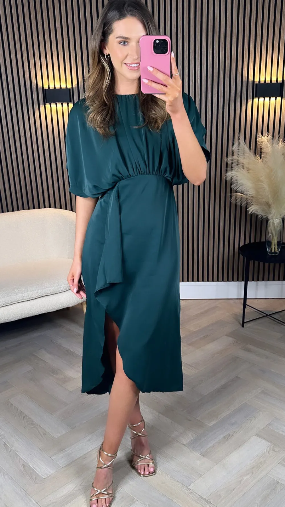 jaelynn_teal_batwing_gath_3.webp AX PARIS Occasion Dresses | Midi Dresses^Jaelynn Teal Batwing Gathered Top Midi Dress