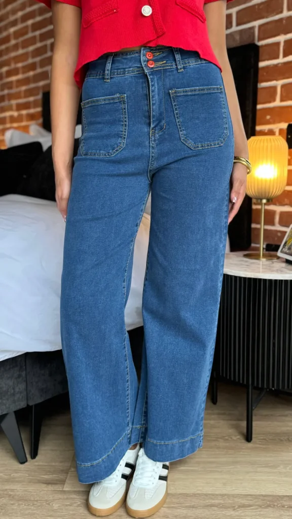PARIS FASHION SHOPS Jeans^Jaxine Dark Blue High Waisted Wide Leg Jeans