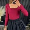 ELLE STYLE Tops^Jayden Burgundy Square Neck Top