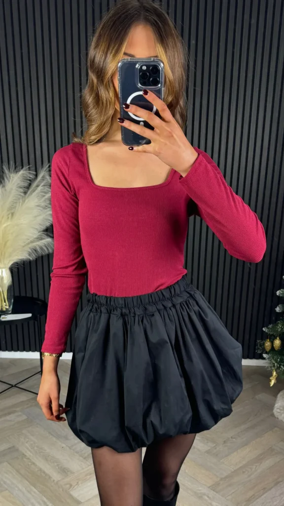 ELLE STYLE Tops^Jayden Burgundy Square Neck Top