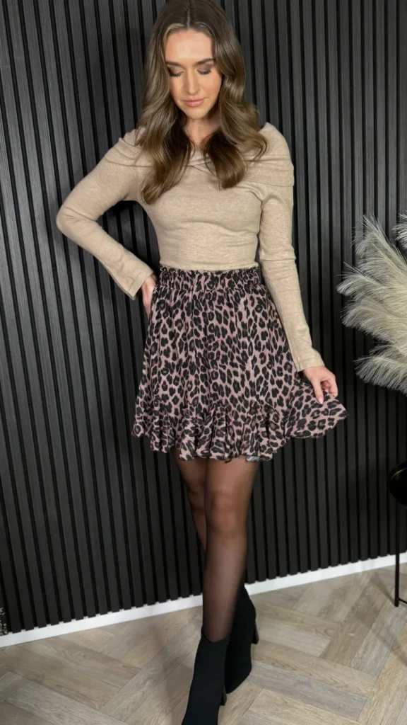 ESTEE BROWN Skirts & Shorts^Jayne Beige & Black Leopard Print Frill Hem Mini Skirt
