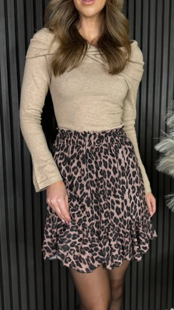 ESTEE BROWN Skirts & Shorts^Jayne Beige & Black Leopard Print Frill Hem Mini Skirt