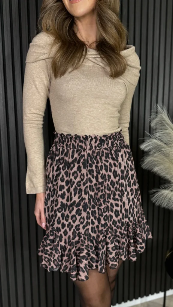 ESTEE BROWN Skirts & Shorts^Jayne Beige & Black Leopard Print Frill Hem Mini Skirt