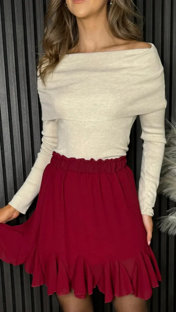 ESTEE BROWN Skirts & Shorts^Jayne Burgundy Frill Hem Mini Skirt