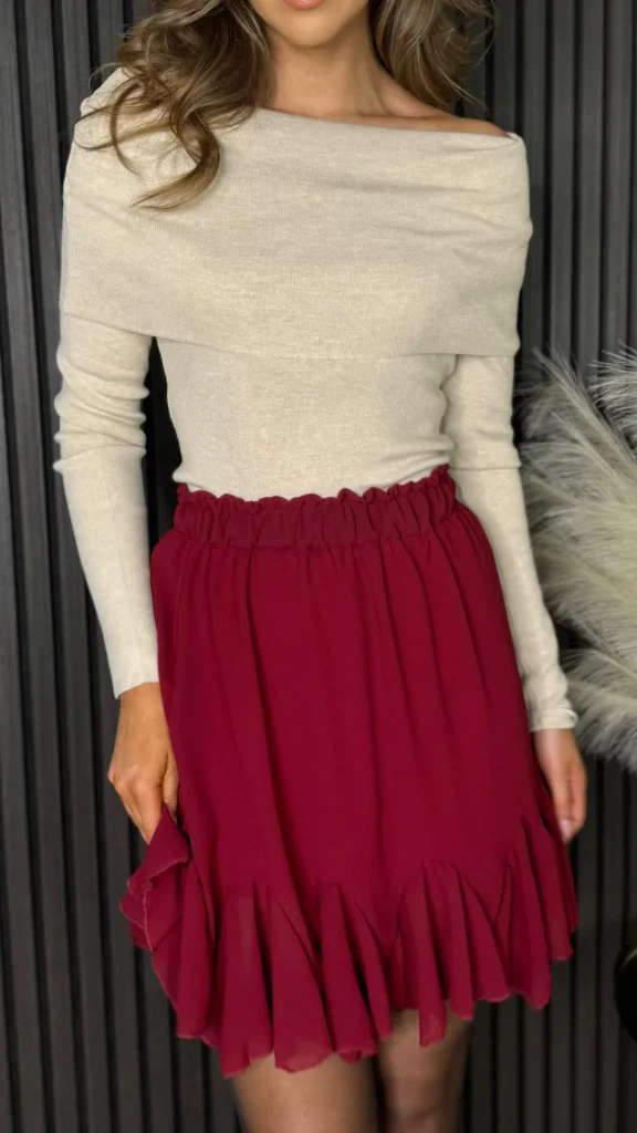 ESTEE BROWN Skirts & Shorts^Jayne Burgundy Frill Hem Mini Skirt