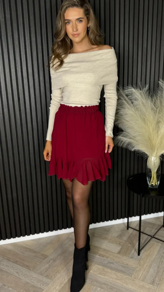 ESTEE BROWN Skirts & Shorts^Jayne Burgundy Frill Hem Mini Skirt