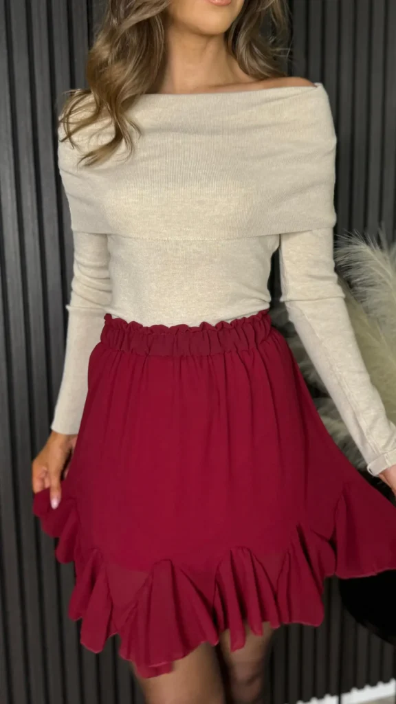 ESTEE BROWN Skirts & Shorts^Jayne Burgundy Frill Hem Mini Skirt