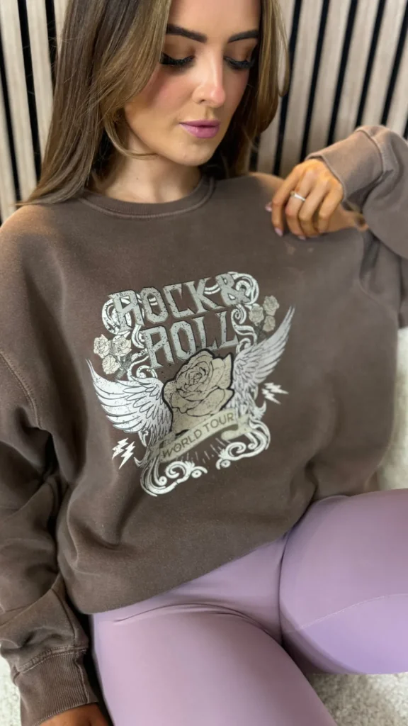 MISSI CLOTHING Knitwear | Hoodies + Sweatshirts^Jaynie Chocolate 'Rock & Roll' Printed Sweatshirt
