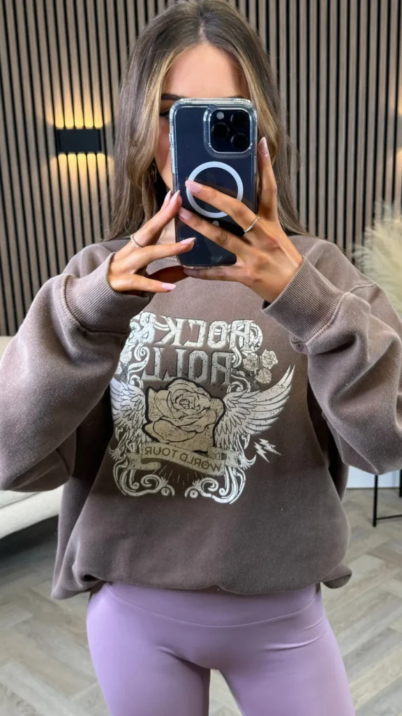 MISSI CLOTHING Knitwear | Hoodies + Sweatshirts^Jaynie Chocolate 'Rock & Roll' Printed Sweatshirt