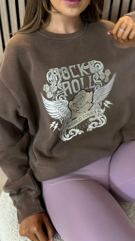 MISSI CLOTHING Knitwear | Hoodies + Sweatshirts^Jaynie Chocolate 'Rock & Roll' Printed Sweatshirt