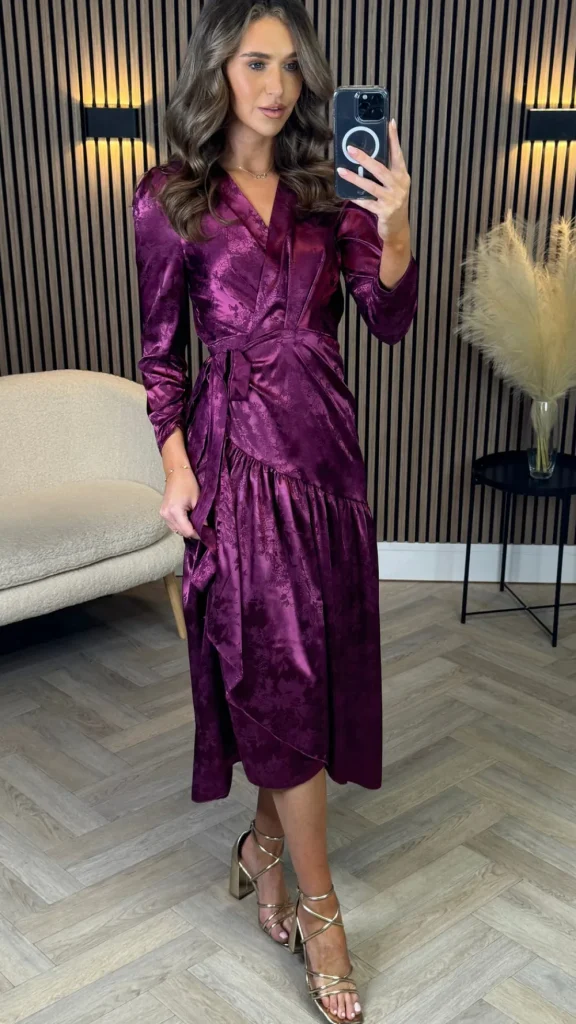 LORIANE Going Out Dresses | Occasion Dresses^Jemma Purple Broderie Detail Wrap Midi Dress