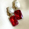 PARIS FASHION SHOPS Jewellery^Jenny Pearl & Red Stone Drop Clip On Earrings