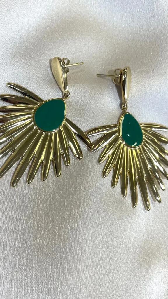 PARIS FASHION SHOPS Jewellery^Jessie Gold & Green Enameled Palm Leaves Earrings