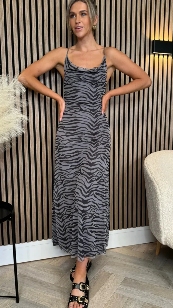 COPPEROSE Going Out Dresses | Occasion Dresses^Jimena Black Zebra Cami Strap Midi Dress