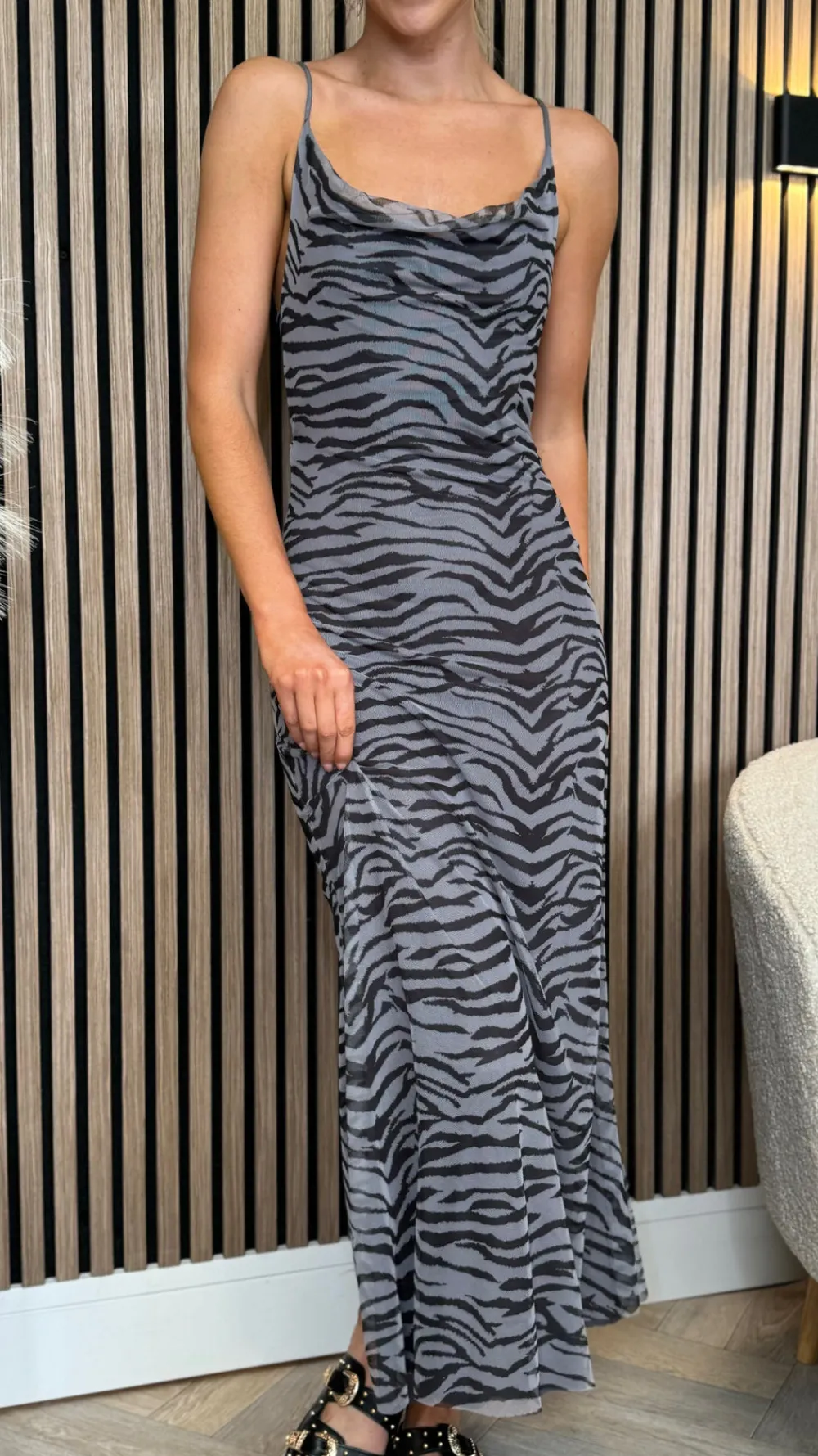 jimena_black_zebra_cami_s_2.webp COPPEROSE Going Out Dresses | Occasion Dresses^Jimena Black Zebra Cami Strap Midi Dress